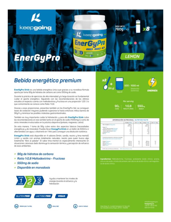 EnergyPro KeepGoing Bebida Energética Bote 760 G Limón - La Casa Del Trail Running (5)