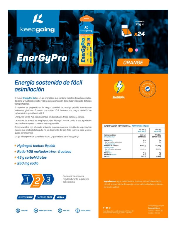 Gel Keepgoing Energy Pro Gel Hidrogel Naranja 75 G - La Casa Del Trail Running (2)