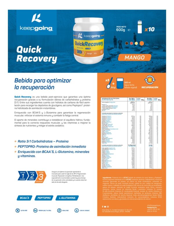 Recovery Keepgoing Quick Recovery Recuperador Mango 600 G - La Casa Del Trail Running (4)